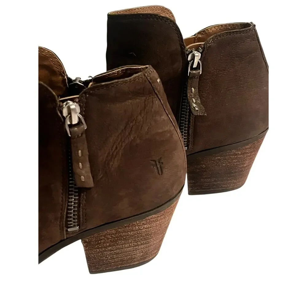 Frye Judith Double Zip Ankle Boots •Women 8.5• Brown Suede Booties 3470014 $328